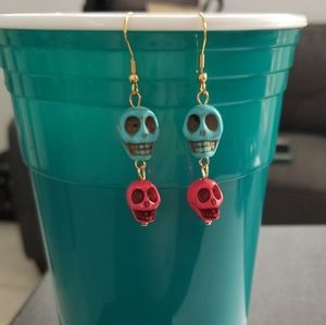 Skulls Earrings, Stainless Steel and Turquiose